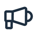 圖片以深色線條簡單描繪喇叭符號，常作為「最新消息」、「公告」、「提醒」等資訊的 UI 圖示。用於官網區塊提示讀者有新通知或活動。